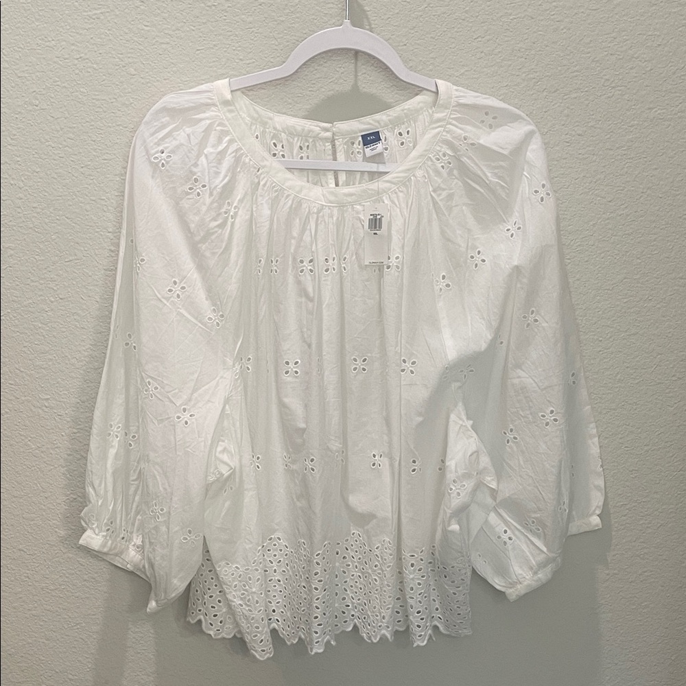 Old Navy White Boho Eyelet Peasant Blouse NWT Size XXL